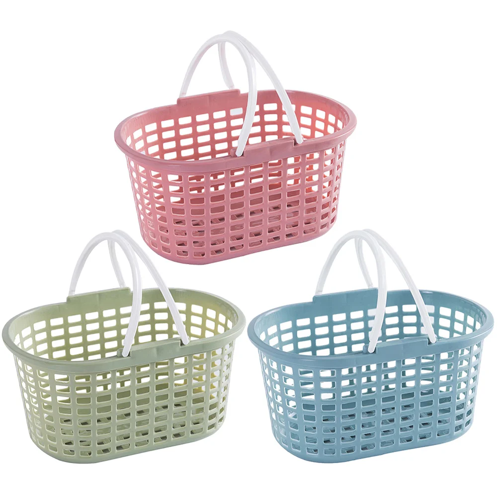 

3 Pcs Storage Baskets Portable Hollow Bath Bathroom Small Plastic Cover Sundries Shower Shopping