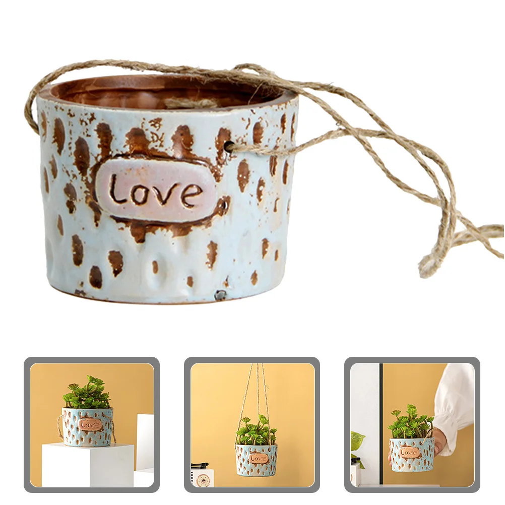

Ceramic Hanging Planter for Indoor Outdoor Plants Succulent Flower Pot Garden Balcony Decor Plant Holder with Rope Mount