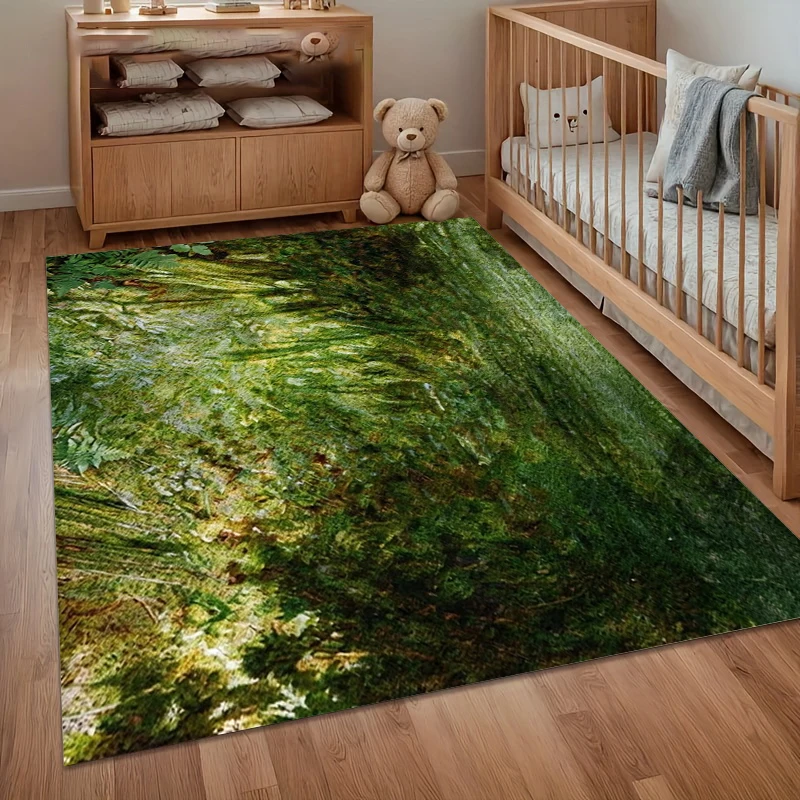 3D Realistic Moss Carpet Living Room Forest Decor Rug Deep Green Bedroom Rug Machine Washable Soft Floor Mat Home Forest Decor