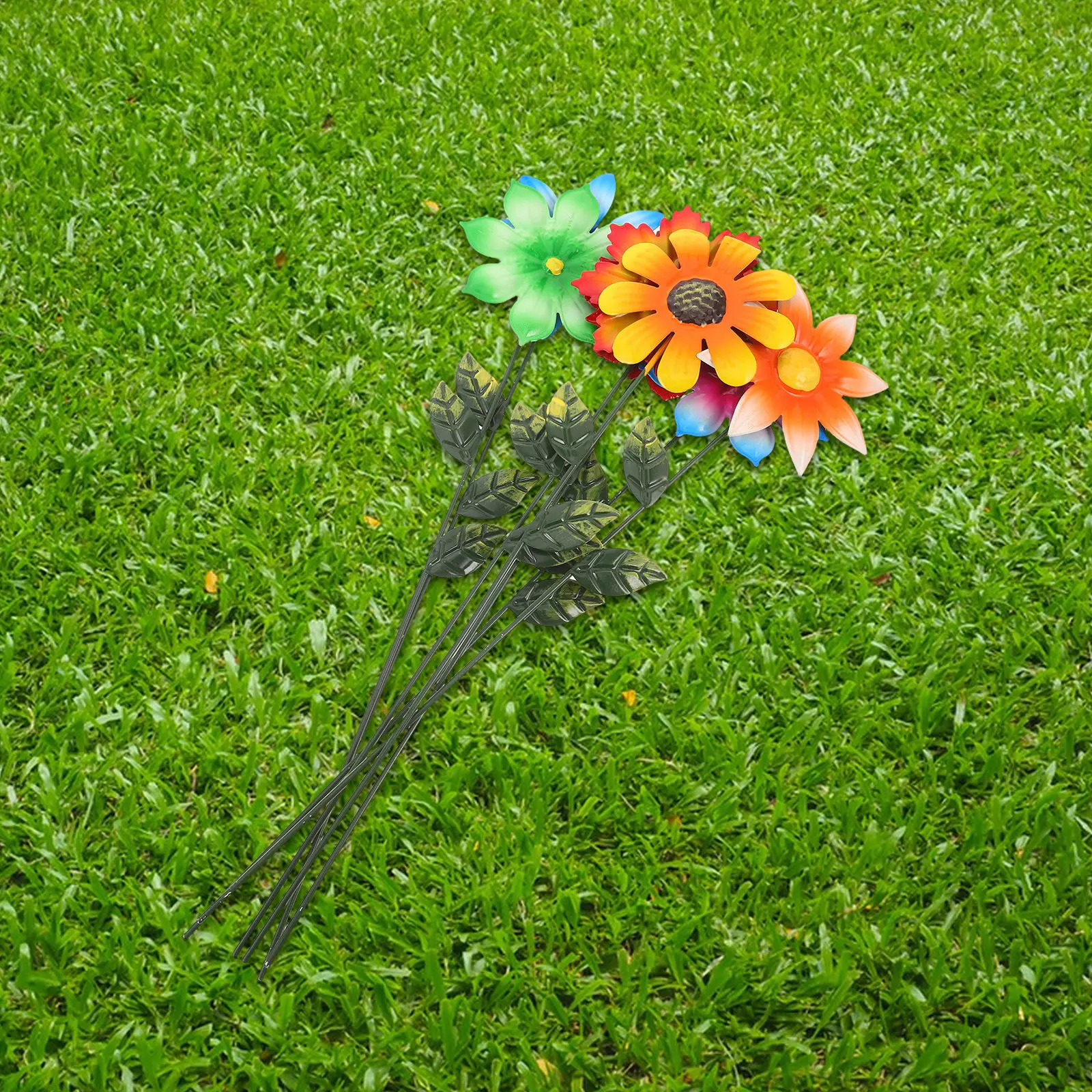 

7Pcs Metal Flower Garden Stakes Tall Iron Floral Insert Rustic Outdoor Patio Yard Lawn Decorative Sculpture Lawn Decoration