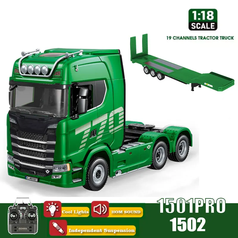 

Радиоуправляемый грузовик Huina 1501 PRO 1502 770S 2.4G 1:18 со звуком и светом, 19-канальный, на пульте управления, модель тяжелого грузовика-трейлера из сплава, детская игрушка