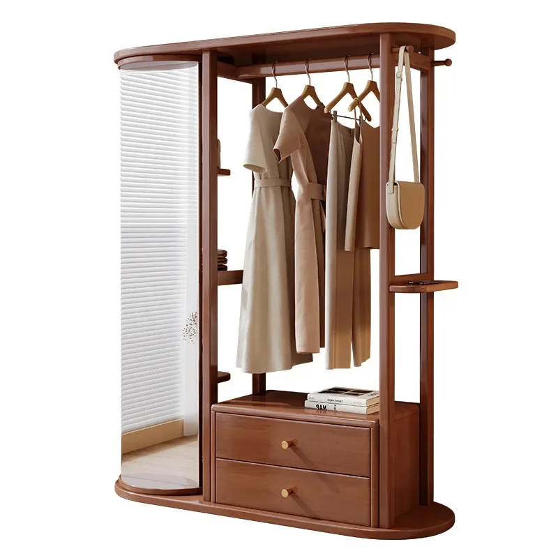 

Solid wood coat rack Floor-to-ceiling bedroom with mirror Simple household hanger behind door Multi-layer shelf