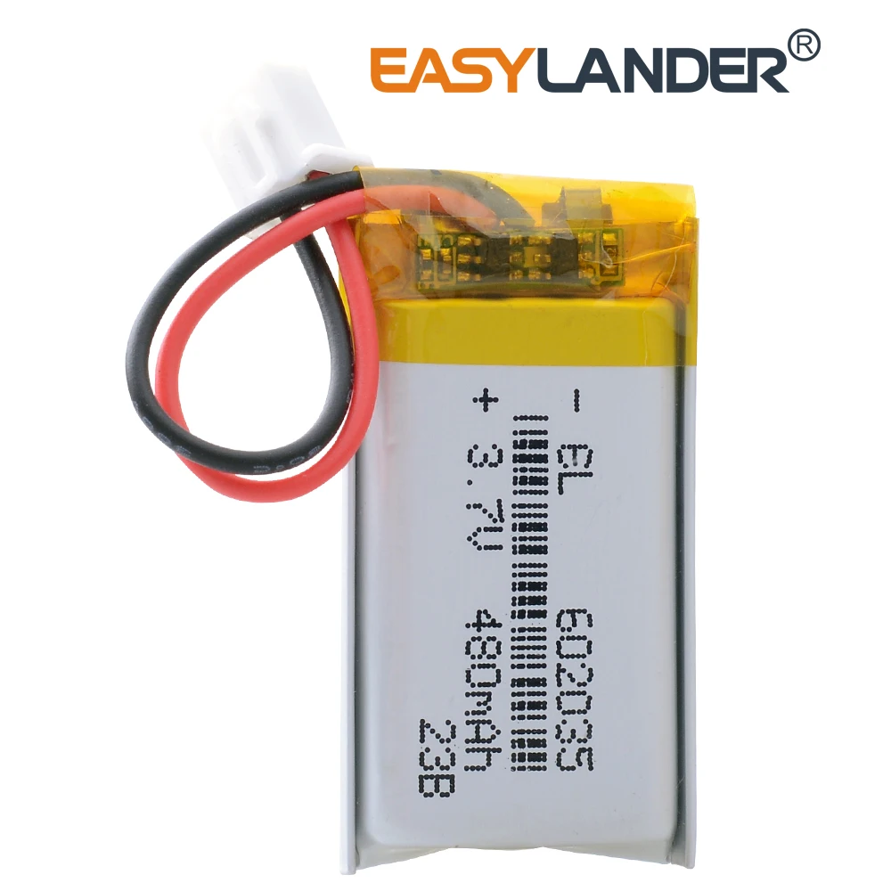 3.7V 480mAh 602035 JST 2.54mm 2pin Lithium Polymer LiPo Rechargeable Battery For MP3 DVD PAD camera recorder Speaker