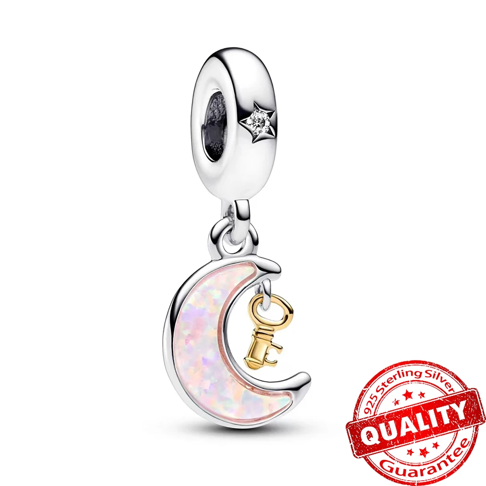 لامعة 925 فضة الصداقة Opalescent مزدوجة استرخى سحر و نغمتين مفتاح و قلادة على شكل قمر يناسب النساء غرامة مجوهرات