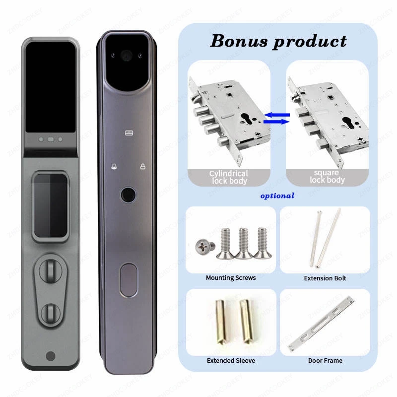 3D Face Recognition Smart Lock Waterproof Tuya APP Fingerprint Biometric Password IC Card Code Electronic Door Locks with Camera