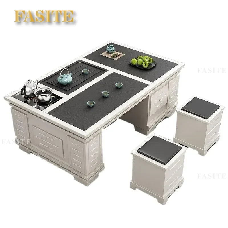 Modern Tea Table and Chair Integrated Set Simple Living Room Office Furniture with Built-in Tea Stove Compact