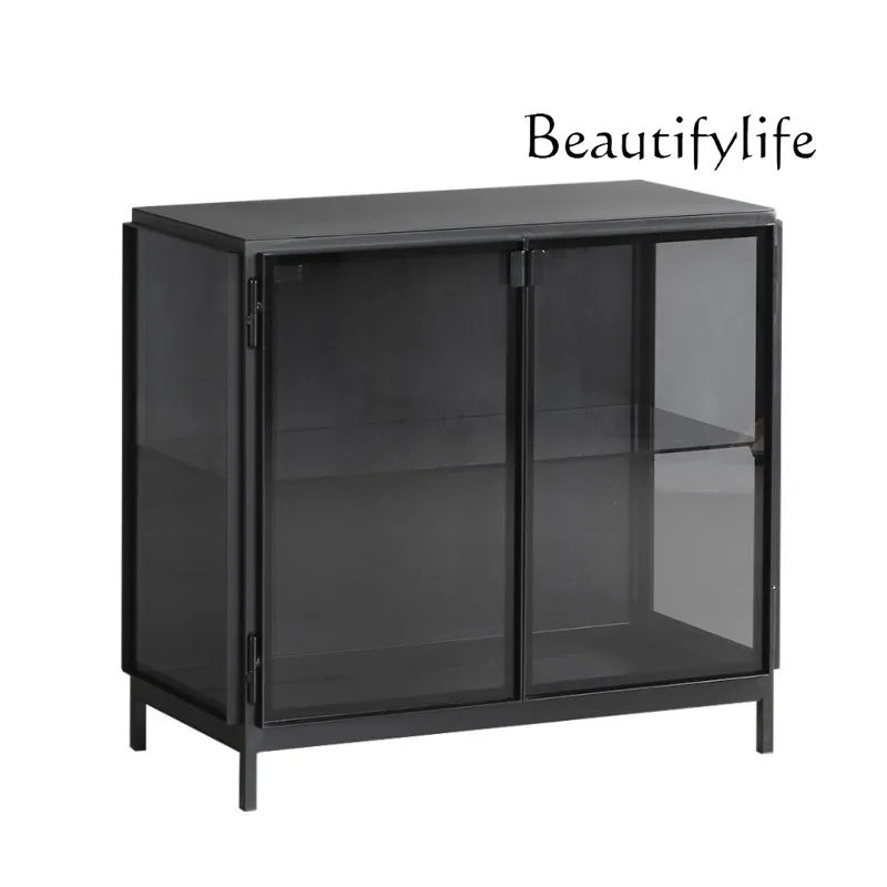 

Nordic simple glass cupboard, dining side, black cupboard, entrance wine cabinet, metal storage