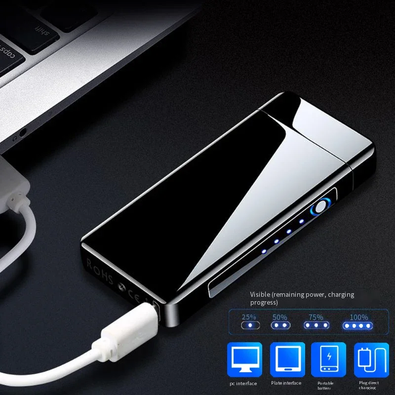 Fierce Fire Electronic Lighter, USB Charging Light Cigarette Metal Plasma Windproof Lighter, Touch Creative Man Gift