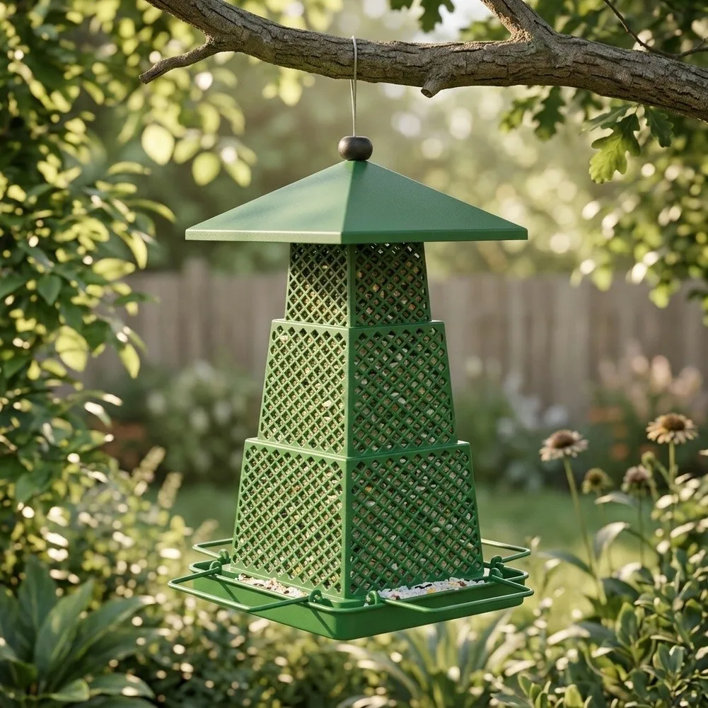 Collapsible Green Bird Feeder Squirrel for Small Birds Easy to Hang and for Clean Weather Resistant 6.1L x 5.39W x 5.39H