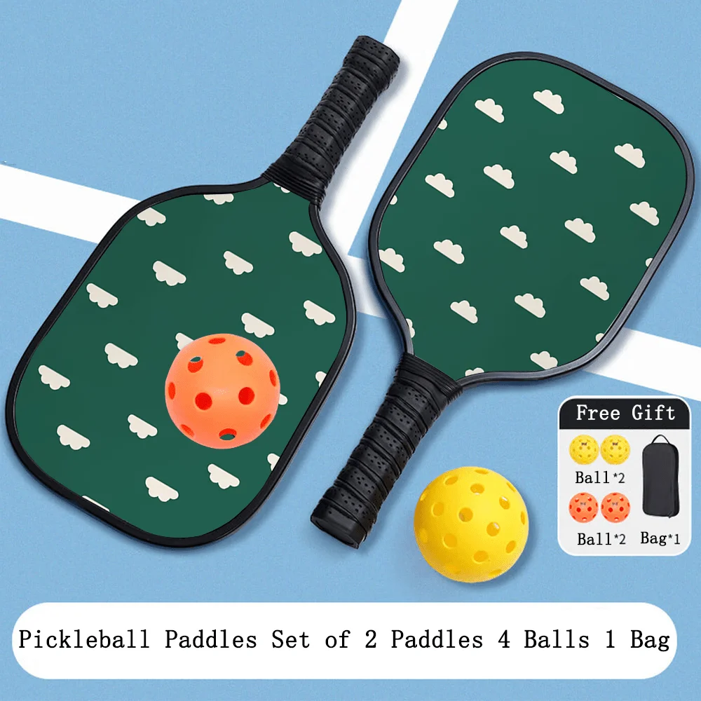 

2PCS Pickleball Paddle Set with 4 Balls and Bag Fiberglass Rackets Honeycomb Core Anti-Slip Grip Outdoor Sports
