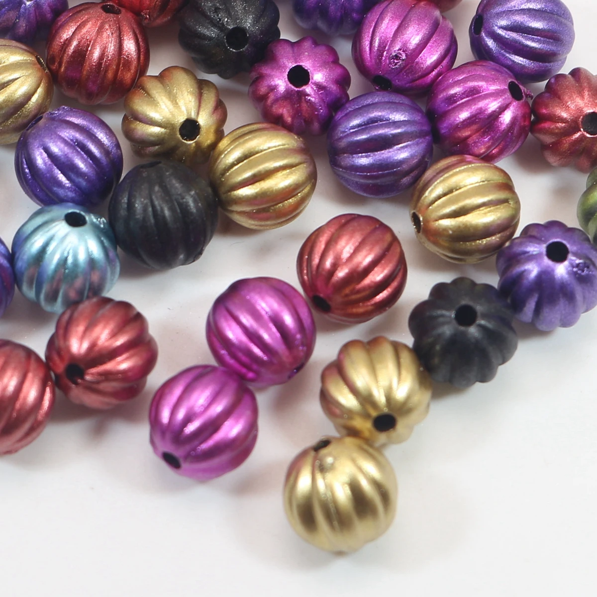 100 Mixed Metallic Colour Acrylic Corrugated Beads Round Spacer Beads 10mm