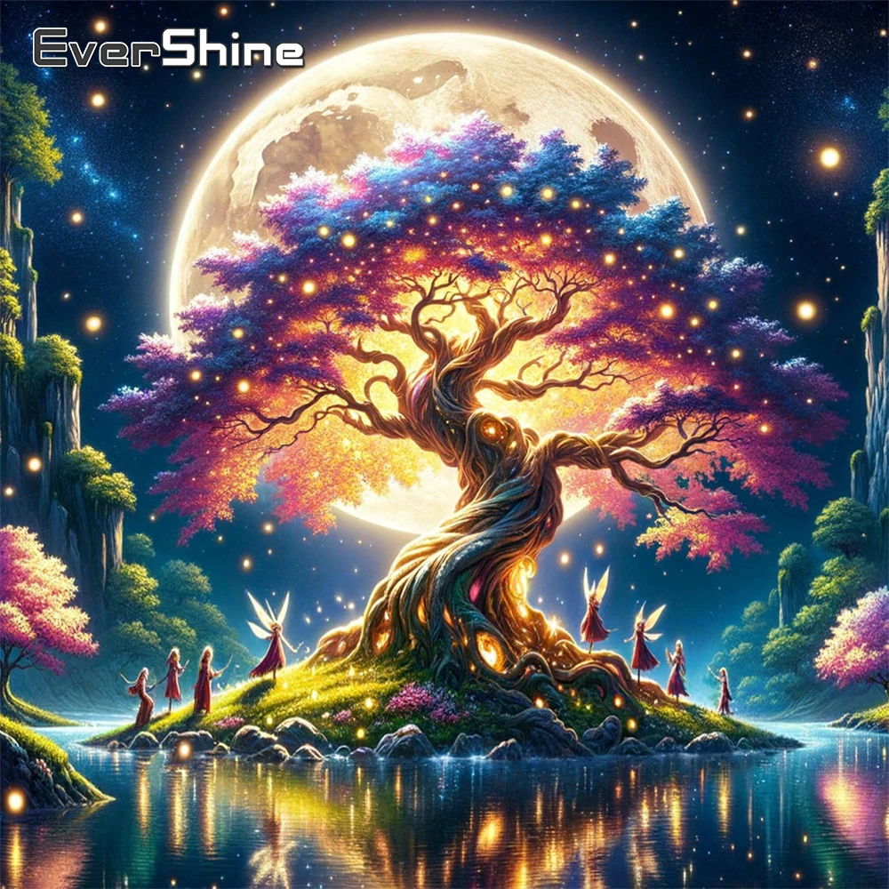 Evershine Diamant-Stickerei, Baumlandschaft, abstrakte DIY-Handarbeit, Diamant-Gemälde, Mondbild von Strasssteinen, Mosaik-Wandkunst