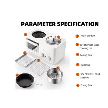 600W multifunkční přístroj na snídaně, toustovač, trouba, varná stanice 4 v 1, sporák s troubou a pánví 12 nejlepší prodej 4v1 snídaňový stroj - №1