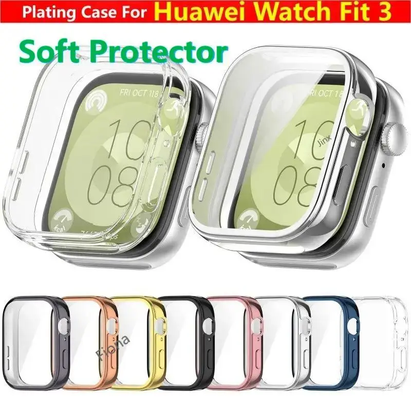 Plating Case For Huawei Watch Fit 3 Samrt Watch Strap Full Bumper TPU Protective Cover Fit3 Accessories Screen Protector Shell