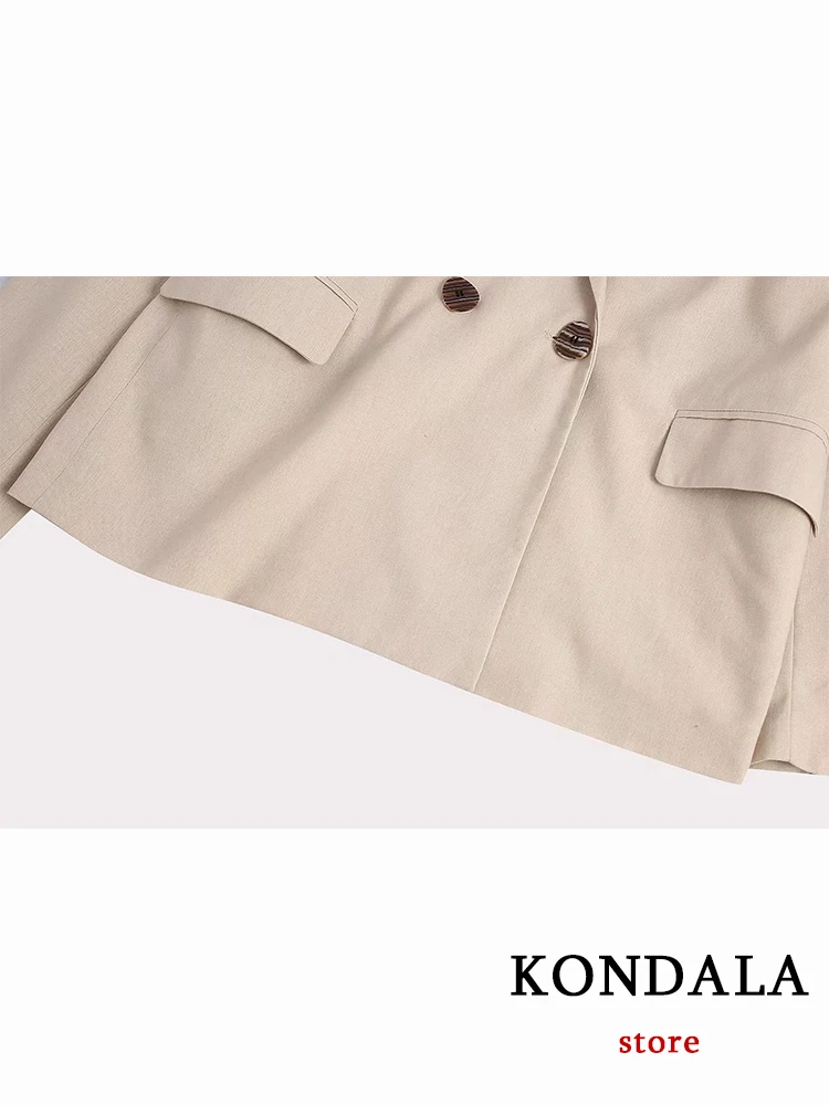 KONDALA-Blazer long à col en V pour femme avec poches, vestes élégantes pour femme, vêtements de bureau féminins, beige uni, collection 2022