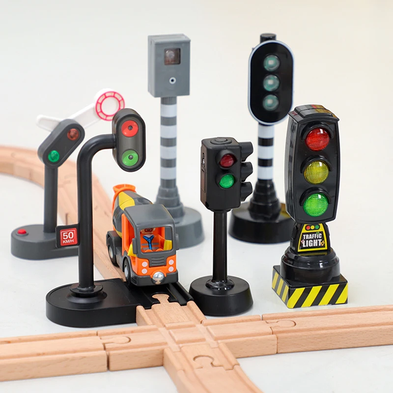 ไฟจราจรจำลองแบบใหม่ของเล่น X15-1ป้ายจราจรป้ายถนนสำหรับเด็กอนุบาลรางรถไฟขนาดเล็กอุปกรณ์เสริมรถยนต์ของเล่น