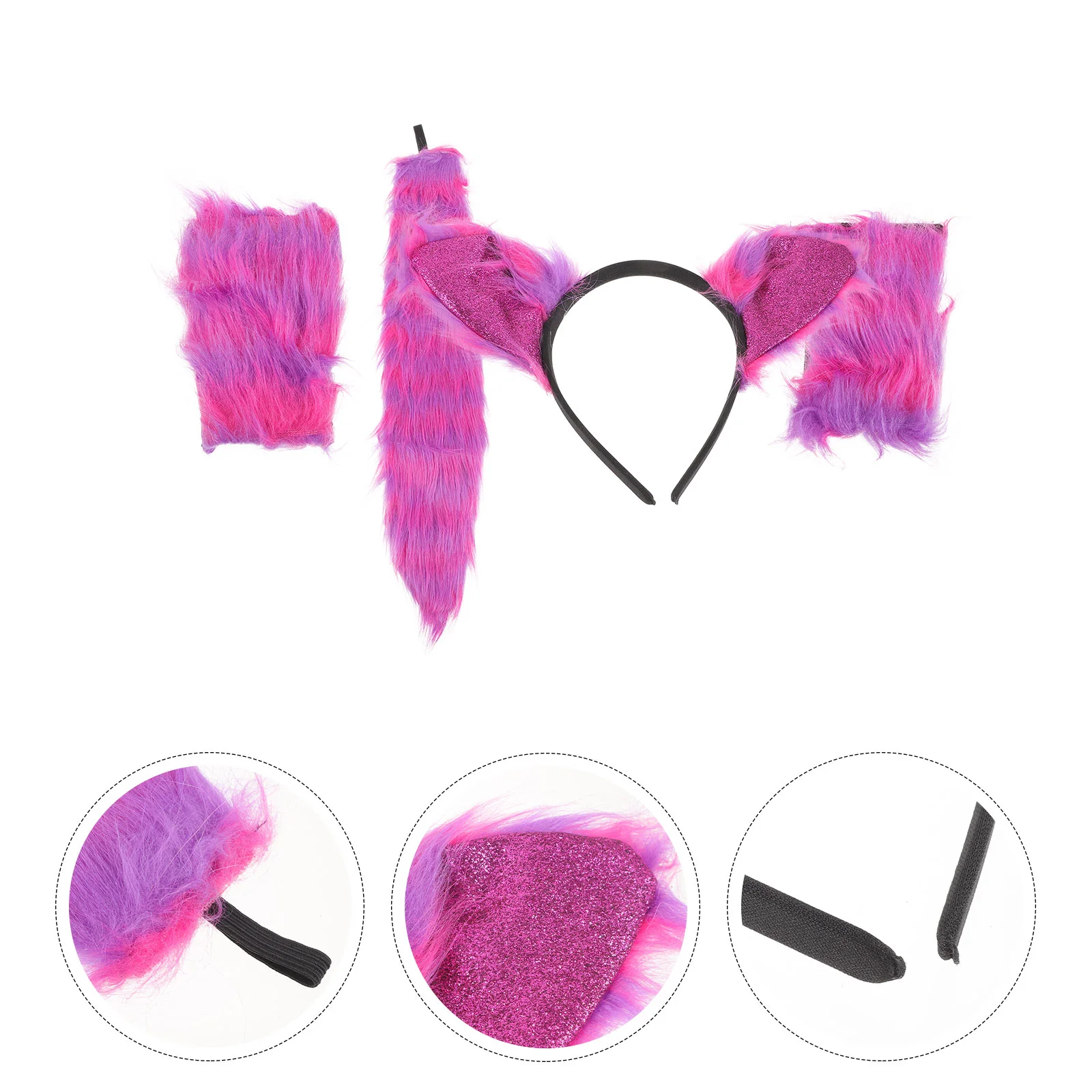 Dogs Fox Glove Tail Winter Gloves Animal Ear Christmas Purple Plush Child Head Band