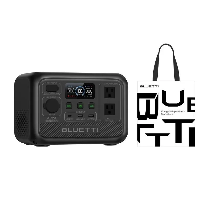 BLUETTI Portable Power Station AC2A, 204Wh LiFePO4 Battery Backup w/ 2 300W AC Outlets, Solar Generator for Outdoor Camping