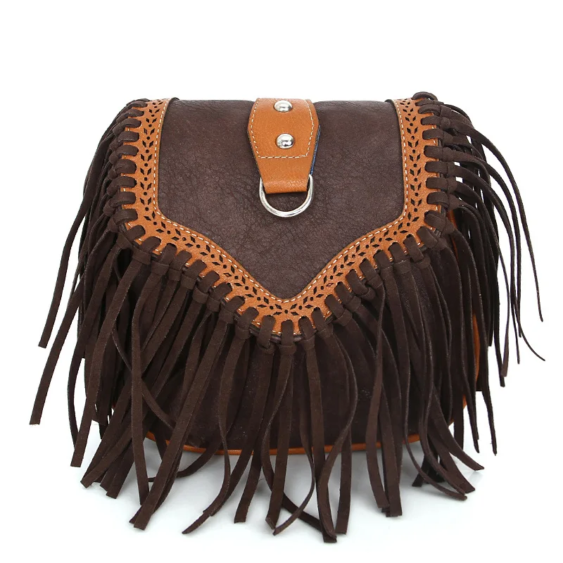 Boho torebka crossbody z frędzlami w stylu leśnym damska torba modna torba na ramię w stylu retro matowa torba kurierska