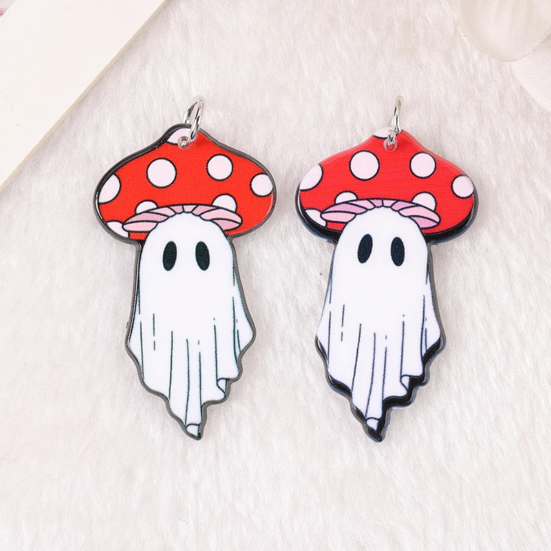 10Pcs Halloween Charms acrilico arcobaleno fantasma fungo ciondolo per collana orecchino fai da te fare due stampa laterale