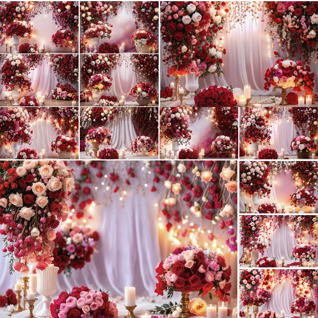 MOON.QG 花柄バレンタインデー背景 ドレープ生地 キャンドル背景 写真愛好家向け装飾ポスター アクセサリー ポートレート