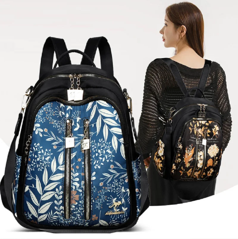 

Новая мода Оксфорд с двойной молнией и принтом, сумки на плечо, женские повседневные рюкзаки большой емкости, дорожный рюкзак, школьная сумка