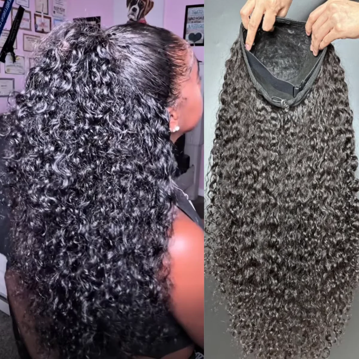 Kinky Curly 3 IN 1 Half Wig Human Hair Wear and Go Deep Curly  Wig Machine Made Clip-in Upgrade Human Hair Wigs