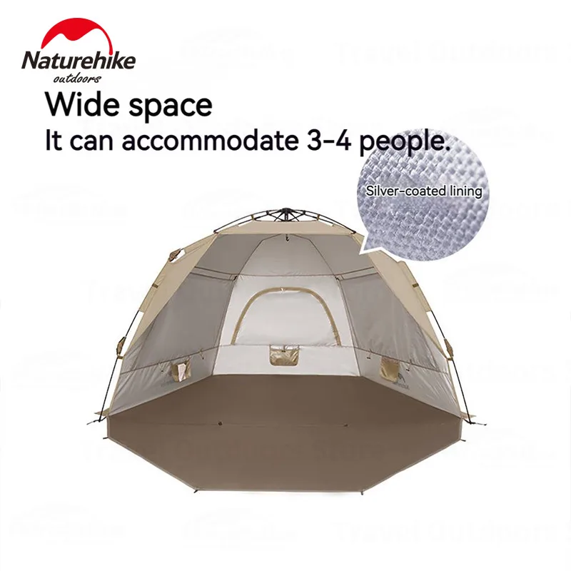 Imagem -03 - Naturehike Tenda Dome Automática Abrigo de Praia para 34 Pessoas Camping Família Impermeável Proteção Solar Shader 3.4kg Leve