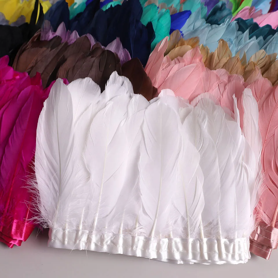 10Meters Goose Feather Fringe Ribbon Handicraft Accessories White Swan Feathers Trims Carnival Plumas Dress Decoration Wholesale