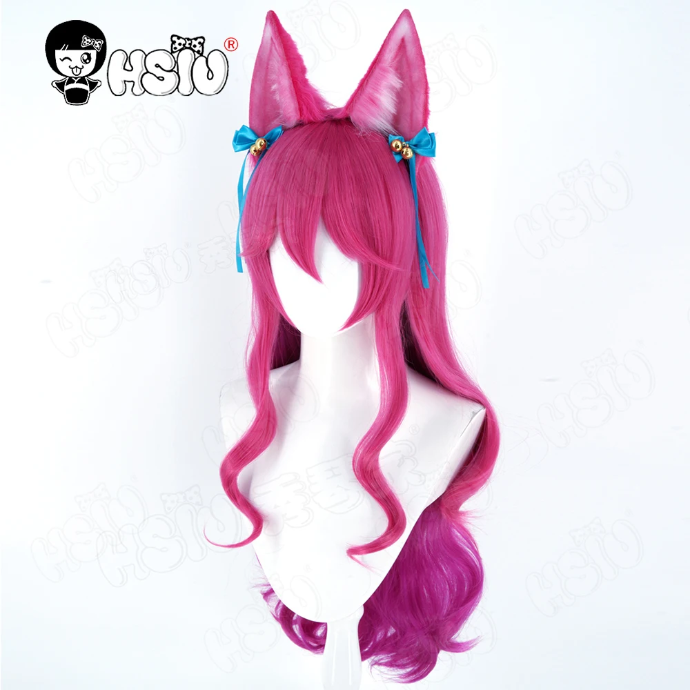 Парик для косплея Ahri Синтетический парик из волокна「HSIU」Длинный парик Rose Twisted Rose Purple LOL League of Legends the Nine-Tailed Fox косплей