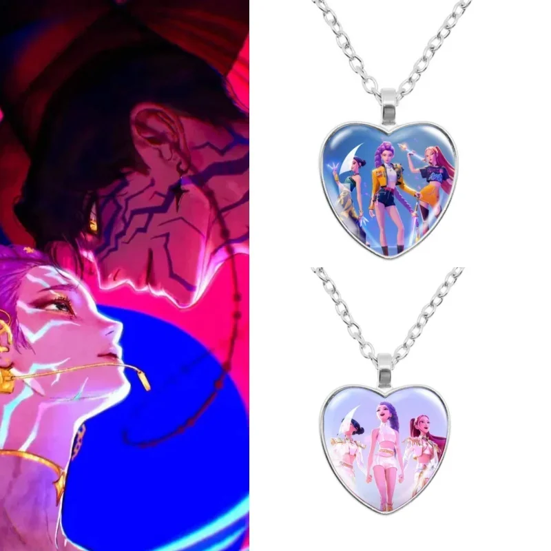Kpop Demon Hunters Necklace Cartoon Heart Shape Huntrix Character Pendant Saja Pendants Idol Necklace Kpop Warriors for Fan Gift