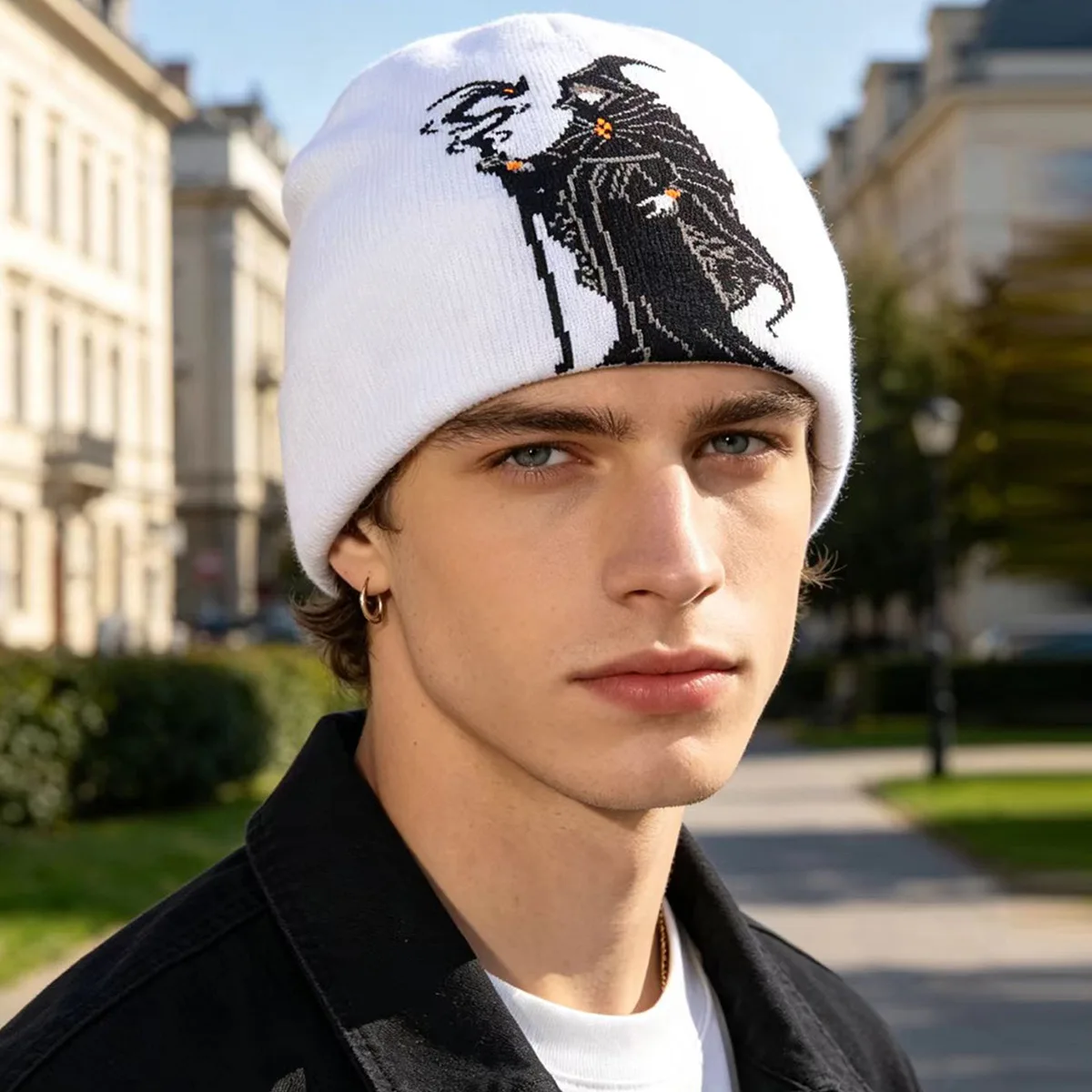 Funny Hip-Hop Jacquard Knit Hat for Men and Women, Warm Halloween Street Skateboard Pullover Hat ﻿