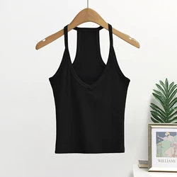 New Summer Women's Knitted Vest Europe And The United States Halter Solid Color Sexy Slim Top Fashion Brand With A Base Shirt