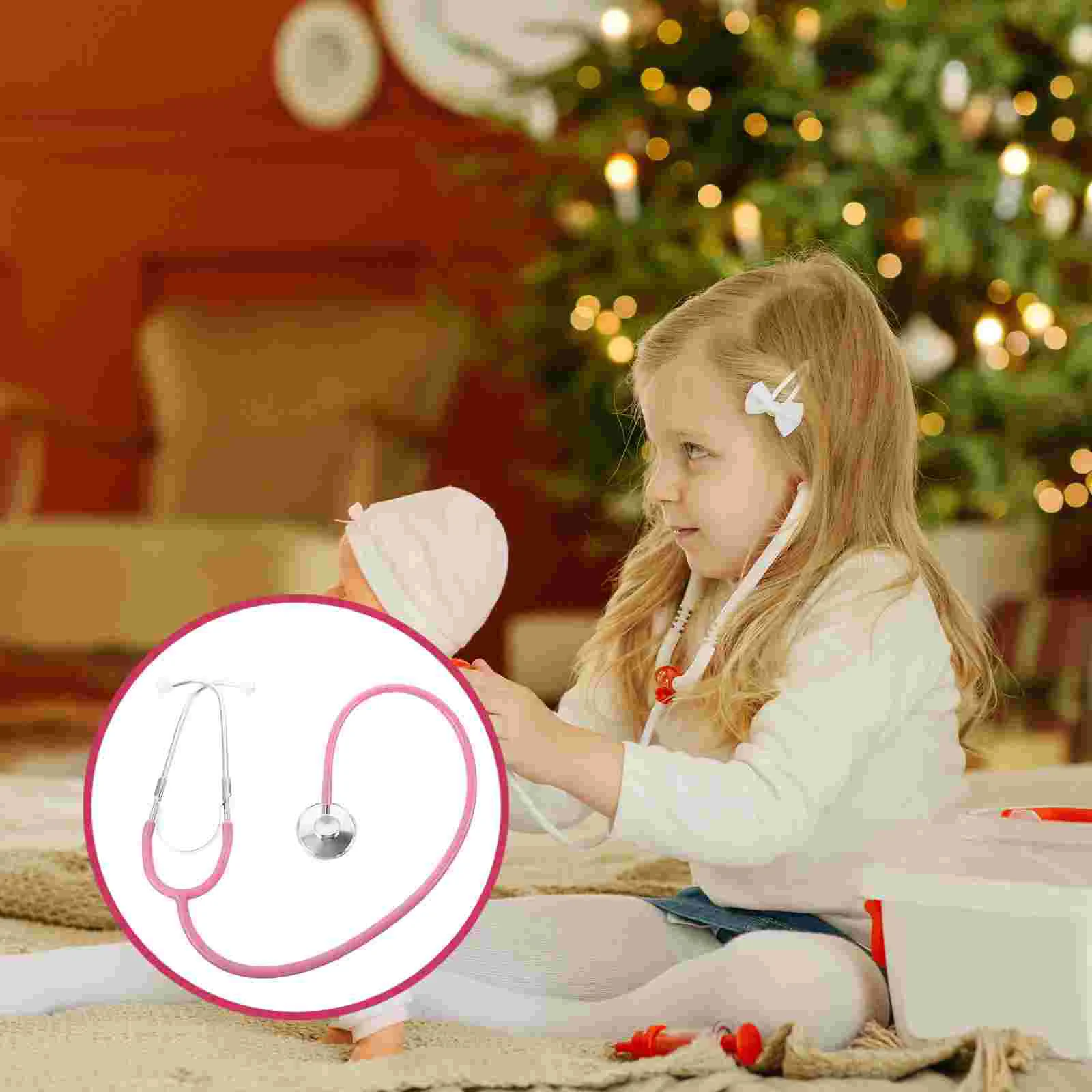 1pc Single-player Virtual Stethoscope Children Medical Toys Simulation Medical Equipment Play Toy for Kids Children (Pink)