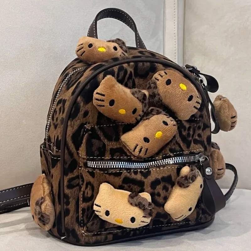 

Xiuya Leopard Cute Womens Backpack Hello Kitty Vintage Kawaii Fashion Small Backpack Japanese Style Harajuku Female Designer Bag