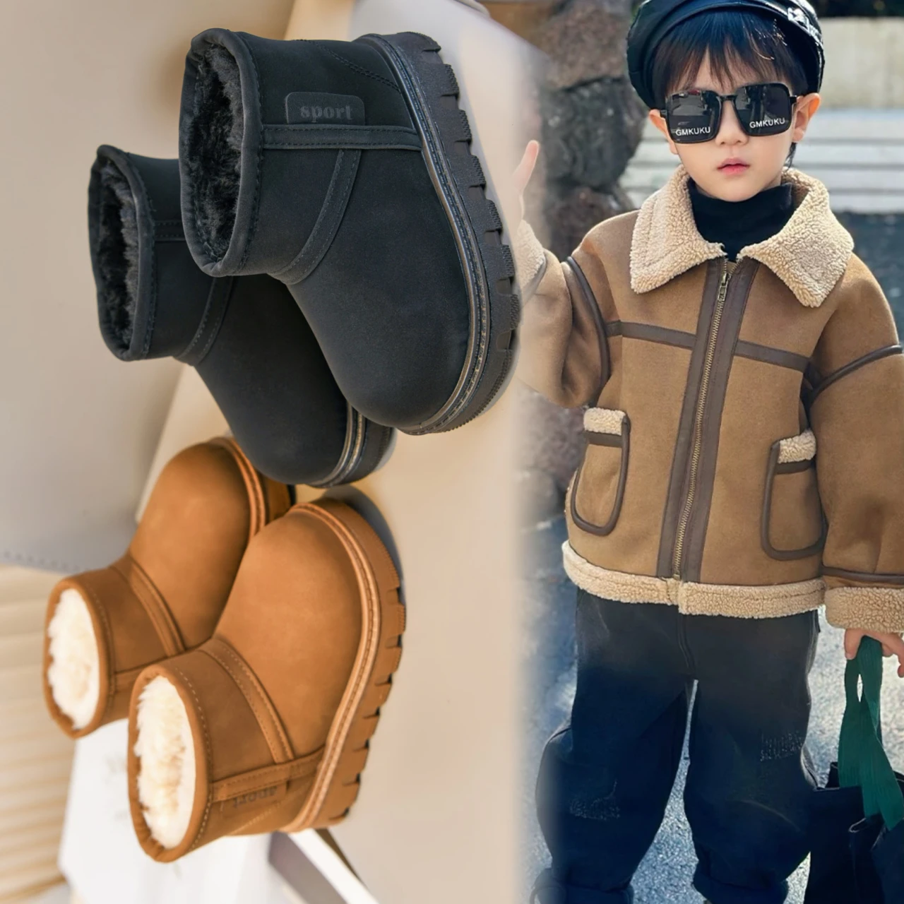 

Теплые хлопковые сапоги для мальчиков. Зимние сапоги для девочек. Короткие сапоги с утолщением и флисом.