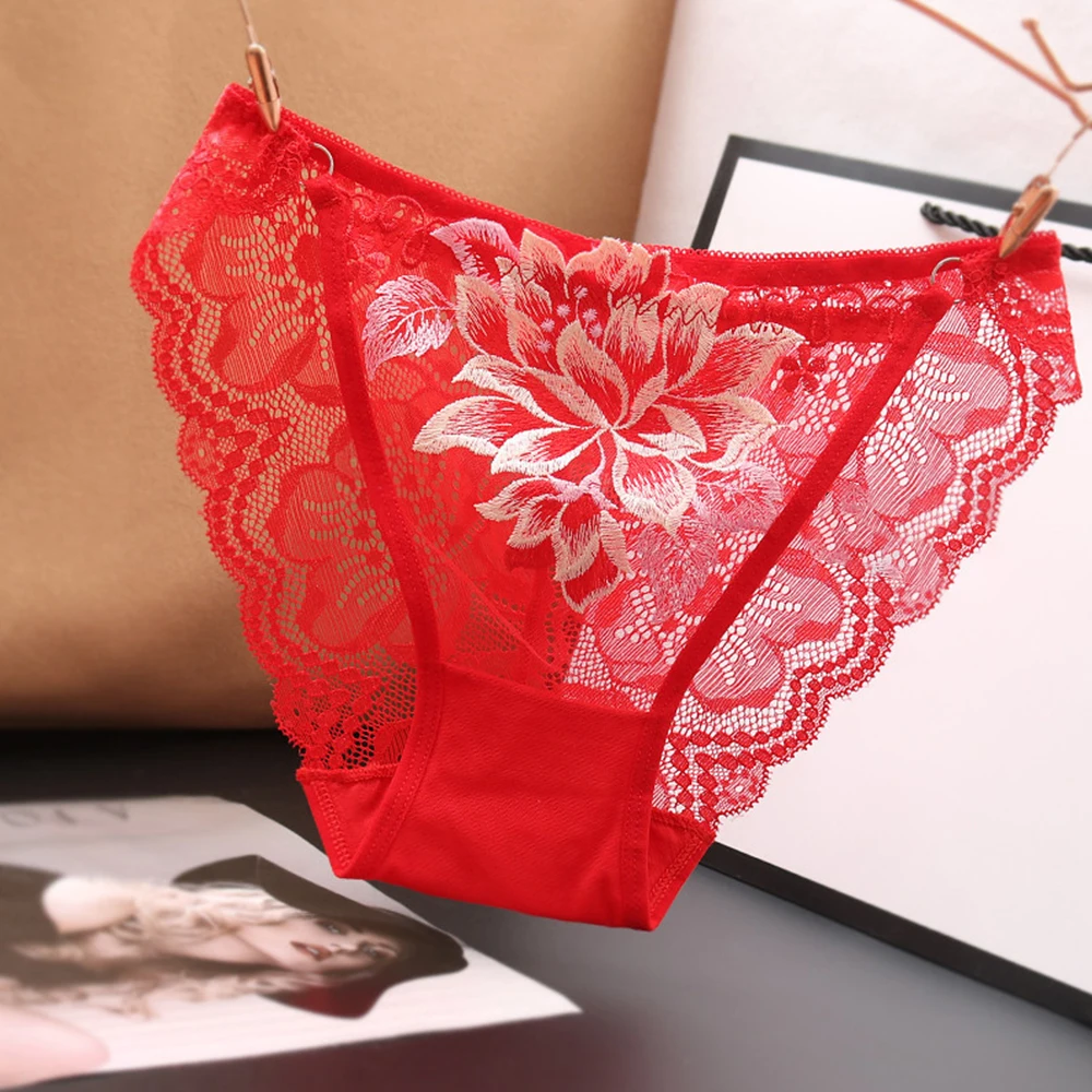 Women Sheer Lace Flower Embroidery Briefs Perspective Panties Breathable See-Through Underpants Hot Translucent Underwear Bikini