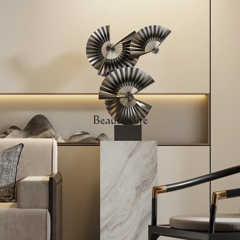 

yj21 New Chinese-style metal wrought iron floor ornament semi-circular fan-shaped model house creative artwork