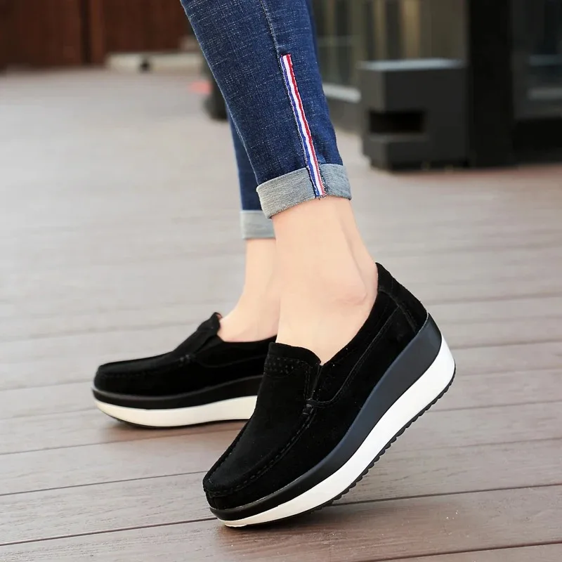 Women Flat Platform Loafers Ladies Elegant Suede Leather Moccasins Shoes Woman Slip On Moccasin Women\'s Blue Casual Shoes