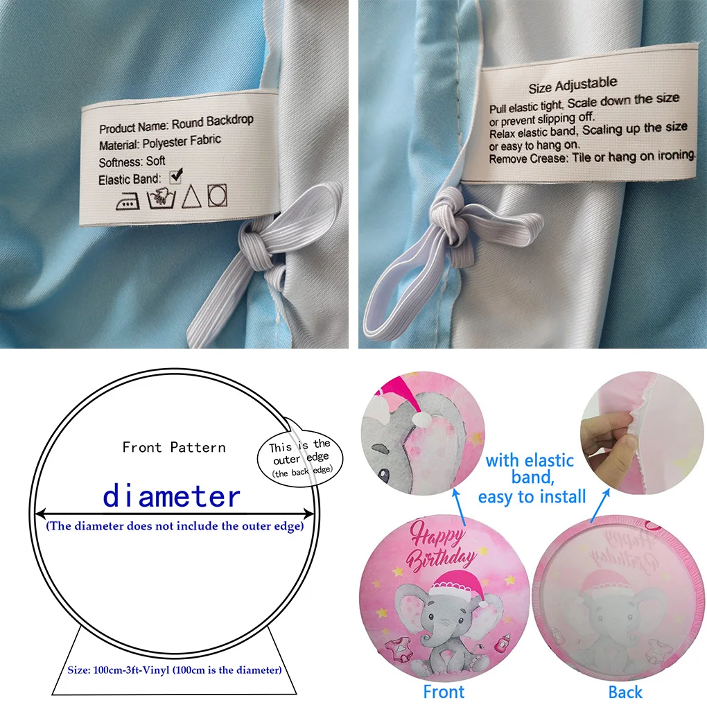 Mehofond-라운드 배경 커버 원 탄성 생일 파티, 소년 소녀 베이비 샤워 라운드 주각 어린이 맞춤형 배경