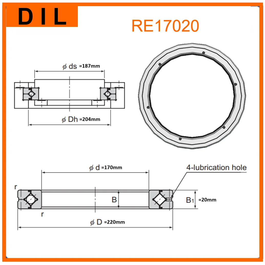 DIL Germany Cross-roller Ring RE17020 RE17020UU RE17020UUC0 RE17020UUCC0 Two-piece Inner Ring Type to replace THK bearing