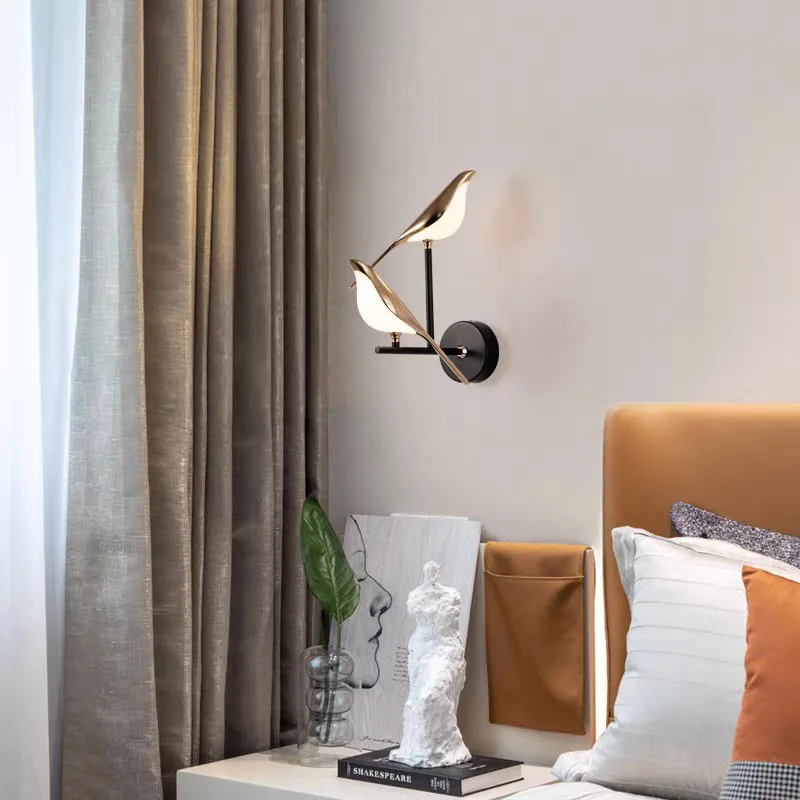 Minimalist Golden Bird Acrylic LED Wall Lamp Modern Romantic Entrance Lighting Restaurant Aisle Bedroom Study Warm Desk Lights