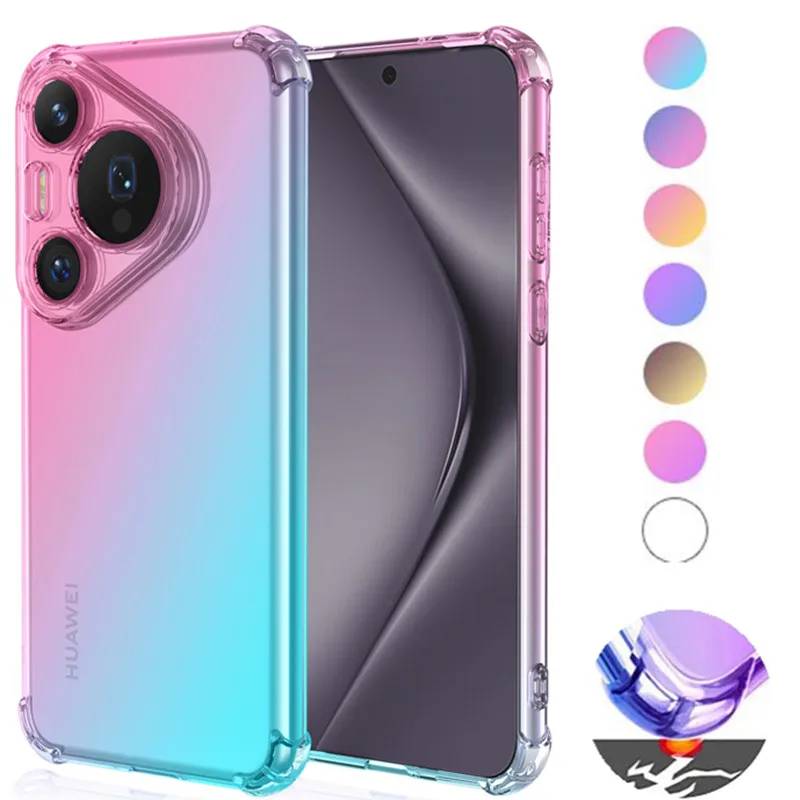 Gradient Airbag TPU Case for Huawei Pura 70 Pro P70 Ultra Protective Shockproof Cover Fundas Coque Capa