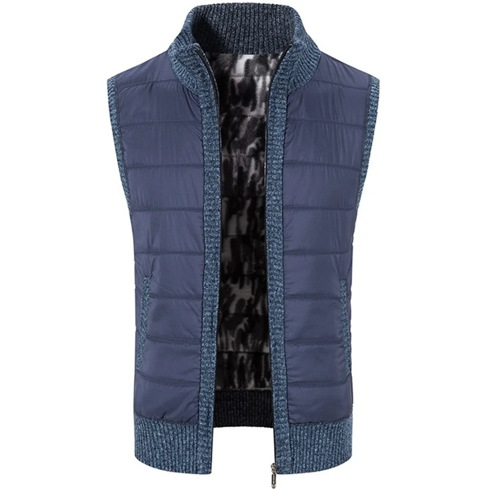 Autumn And Winter Men's Splicing Sweater Cotton Vest Thickened Thermal Jacket Sleeveless Waistcoat