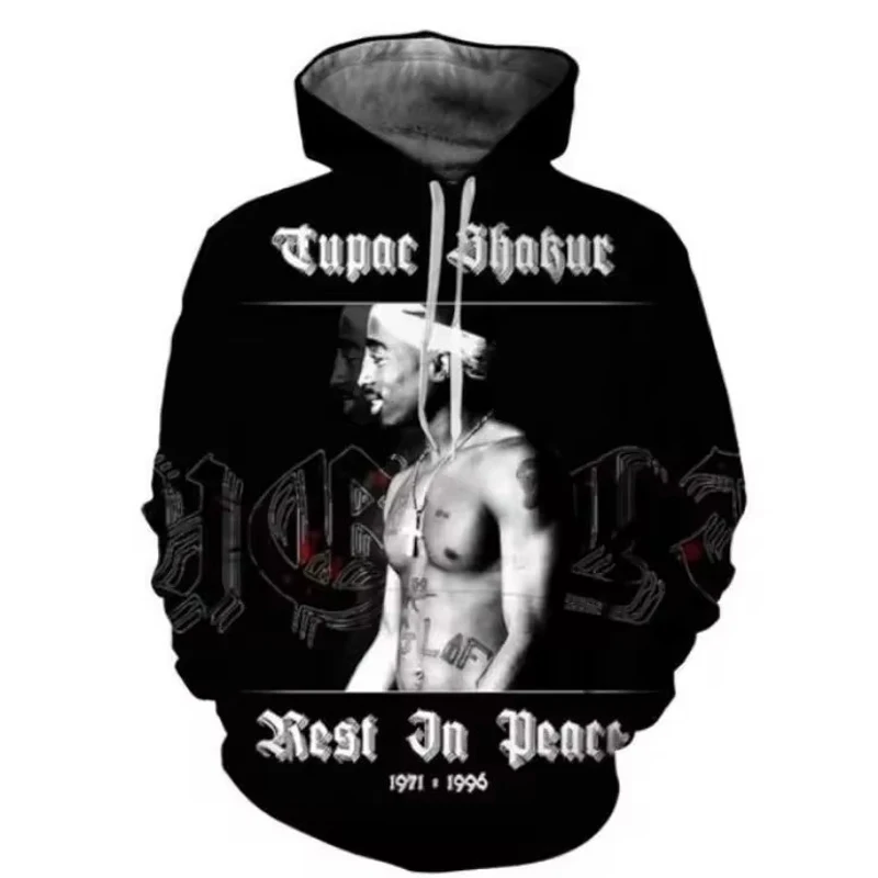 

West Coast Hip-hop Rapper 2pac Hoodie Men's And Women's Sweatshirt Trend Culture Oversized Loose Thin Long-sleeved Pullover