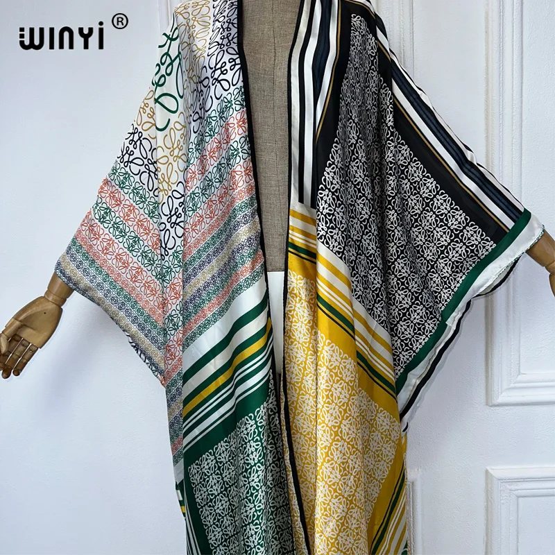 Odzież plażowa WINYI 2024 afryka eleganckie lato sukienka kimono maxi okrycie plażowe sweter boho maxi abayas print kaftan