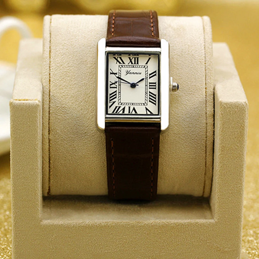 Picture 4: New Simple Square Rome Women's Wristwatch Top Quality Leather Strap Quarts Watch Neutral Couple Watch  Sapphire Ladies Watch