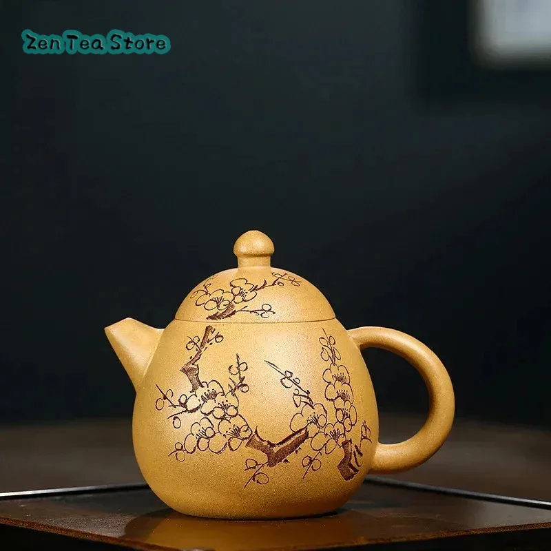 

Loiesag 250ml Yixing Purple Clay Teapots Raw Ore Yellow Gold Duan Mud Painted Mesh Effluent Plum Blossom Dragon Egg Pot Tea Set