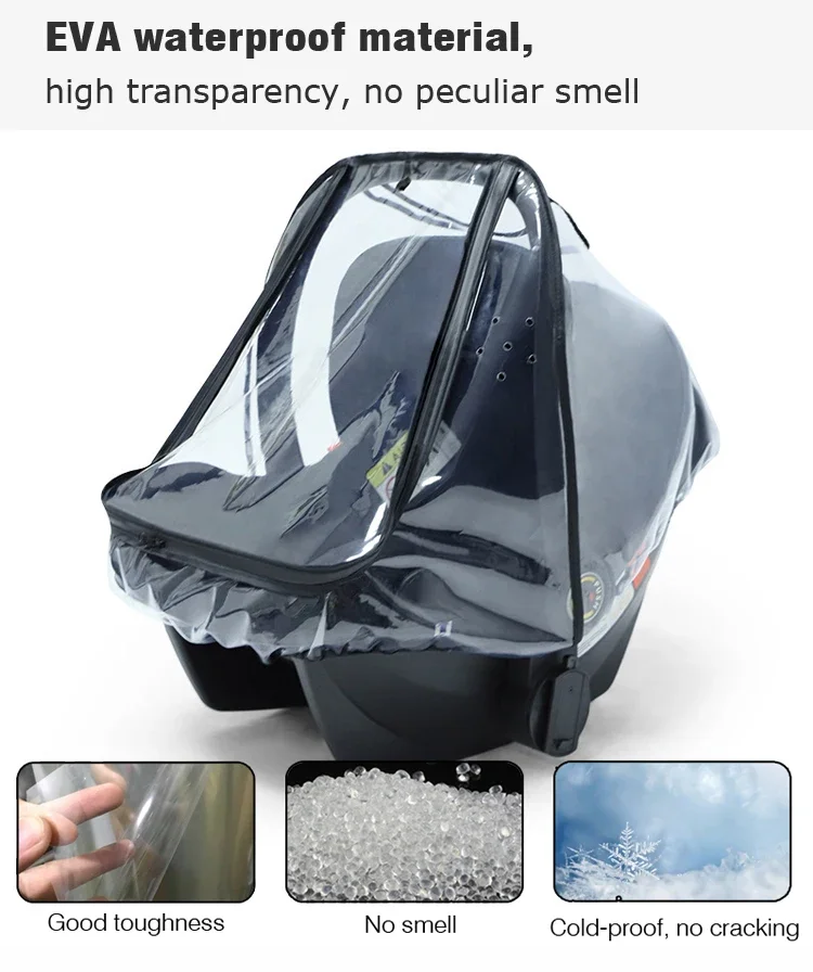 Baby-Kinderwagenkorb, winddichter Regenschutz, staubdichter, transparenter EVA-Regenschutz für Kinderwagen, Staubschutz, Moskitonetz – Detail 2
