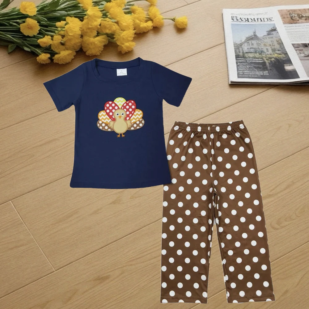 

9.23 Baby Boys Thanksgiving Turkey Top Dots Pants Clothes Sets